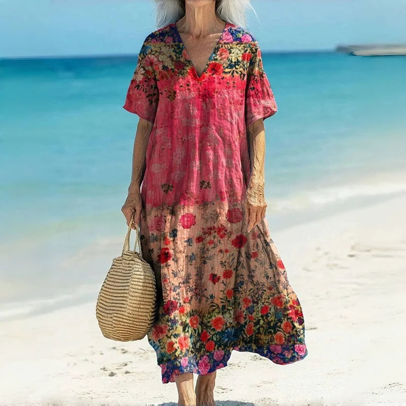 Dramecel | Luftiges Freizeitkleid mit kurzem Arm und Blumenmotiv