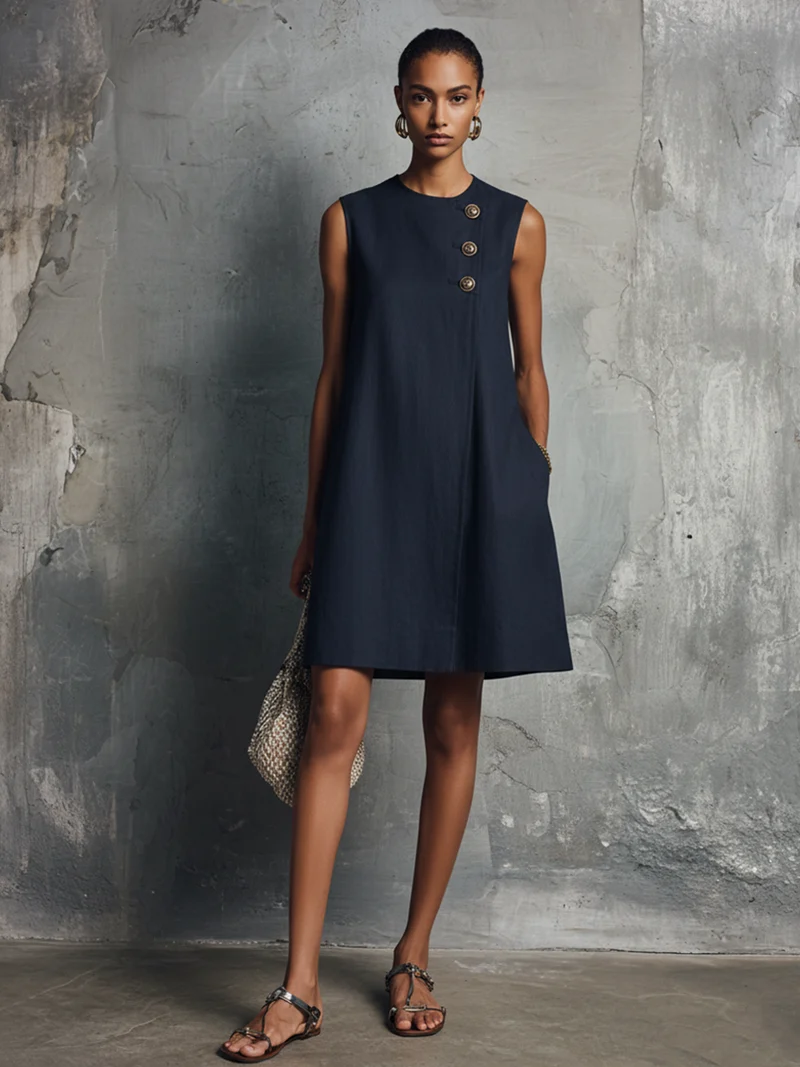 Canelie | Elegantes Business-Minikleid mit asymmetrischen Knöpfen