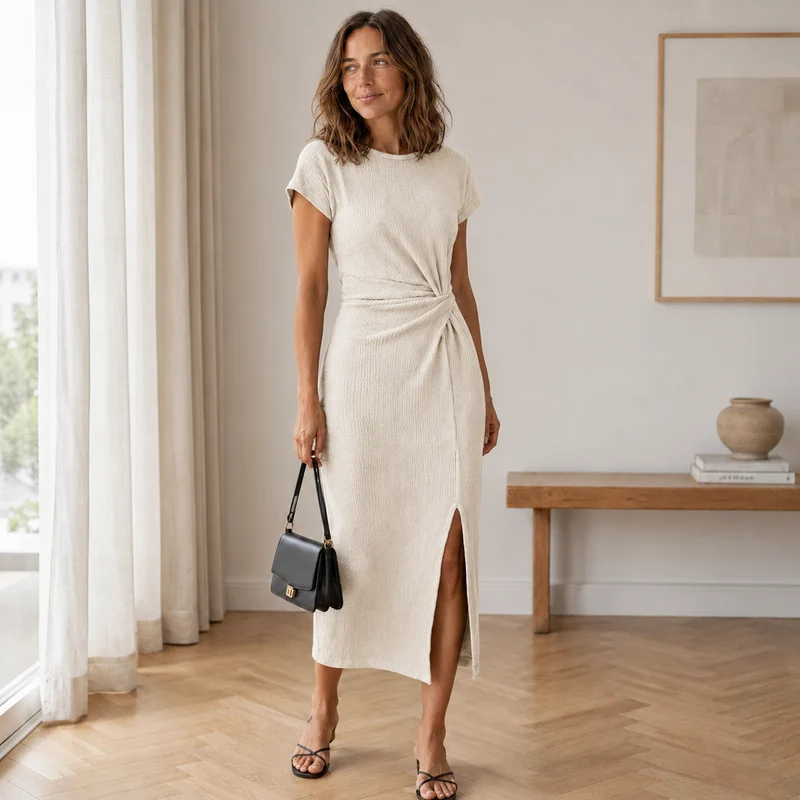 Almathy | Geknotetes Midikleid mit seitlichem Beinschlitz