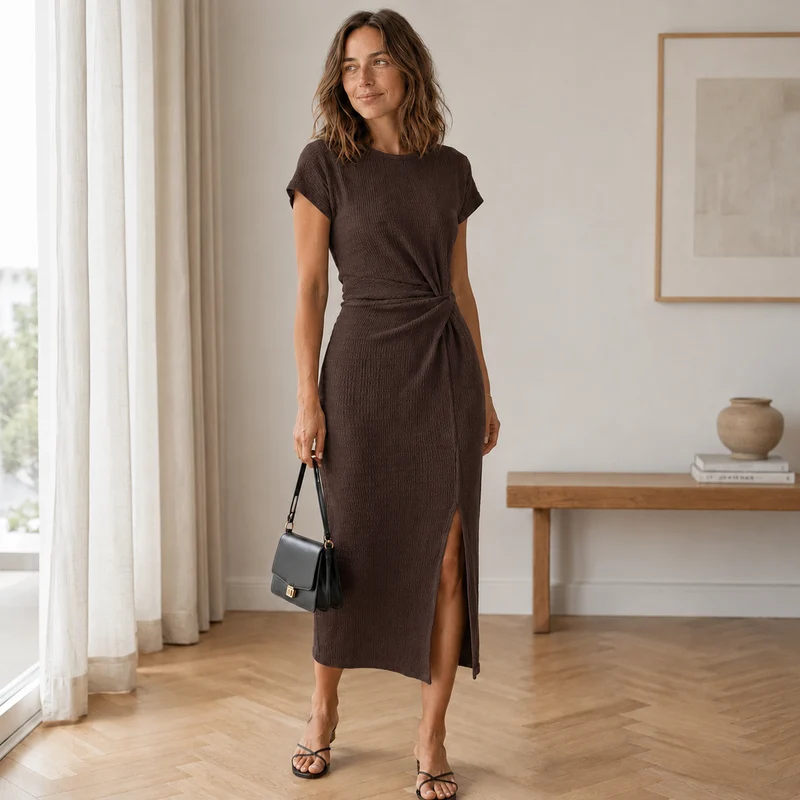 Almathy | Geknotetes Midikleid mit seitlichem Beinschlitz