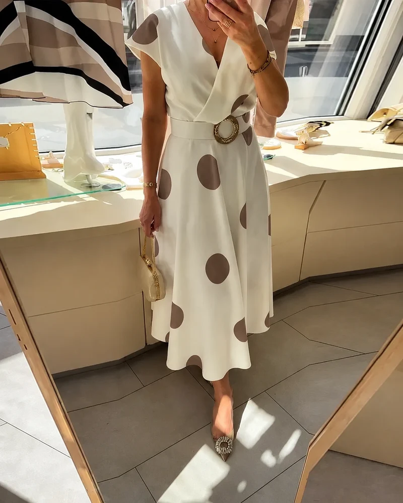 Glessia | Gepunktetes Kleid mit Taillengürtel