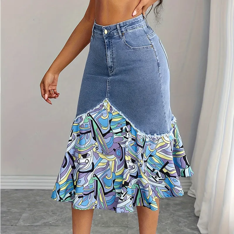 Althezae | Jeansrock mit Patchwork-Volant