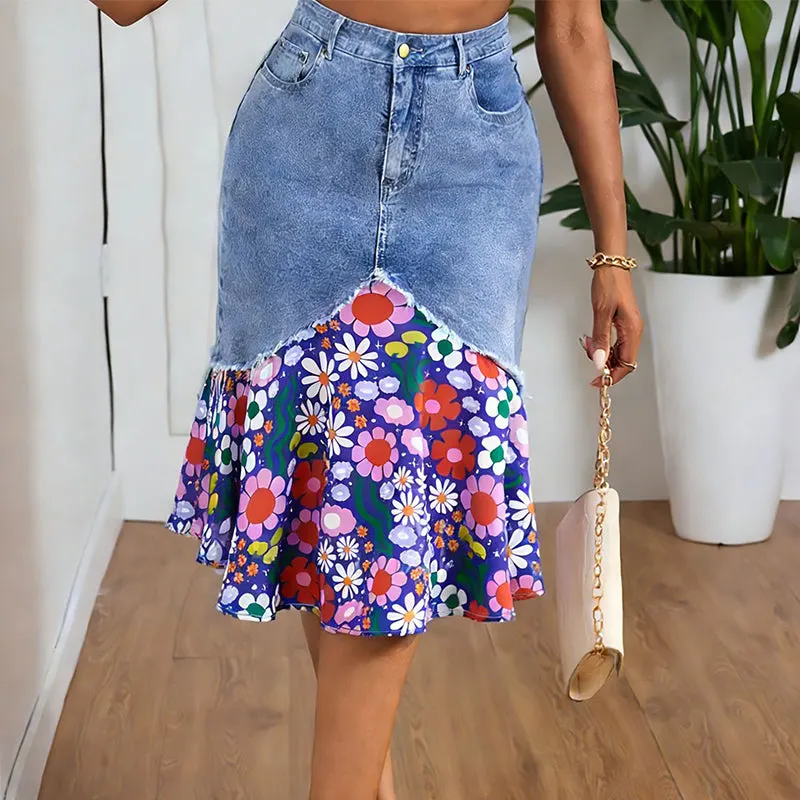 Althezae | Jeansrock mit Patchwork-Volant