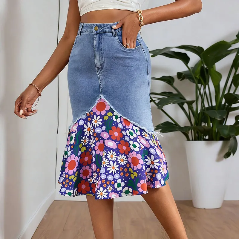 Althezae | Jeansrock mit Patchwork-Volant
