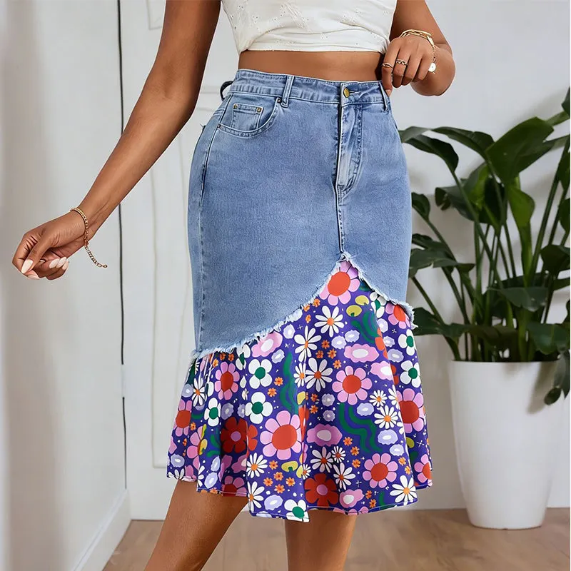 Althezae | Jeansrock mit Patchwork-Volant