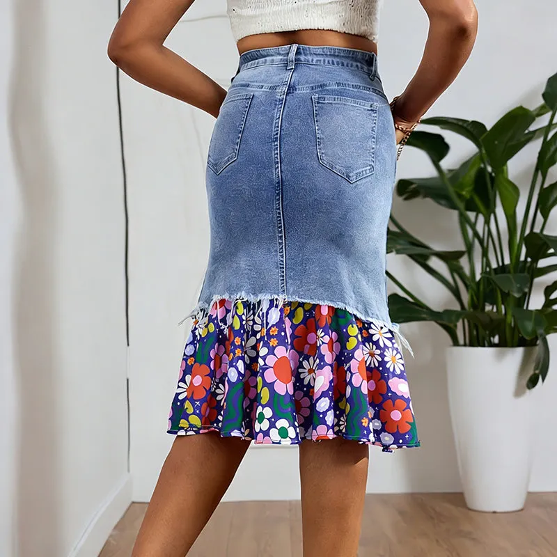 Althezae | Jeansrock mit Patchwork-Volant