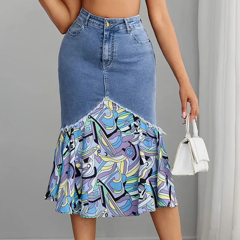 Althezae | Jeansrock mit Patchwork-Volant