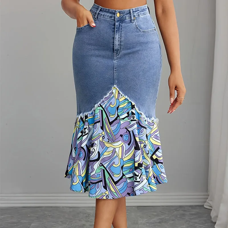 Althezae | Jeansrock mit Patchwork-Volant