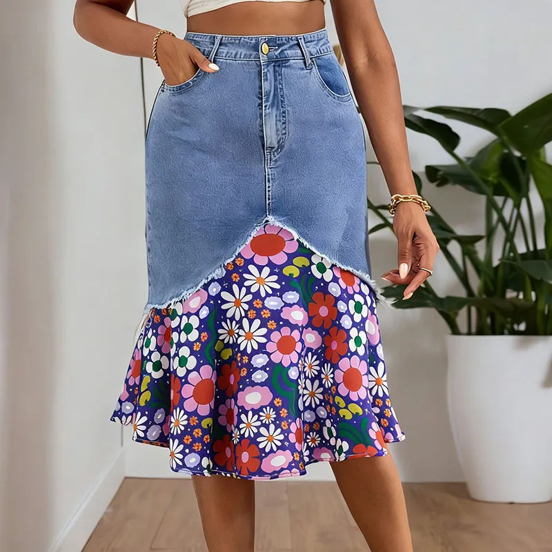 Althezae | Jeansrock mit Patchwork-Volant