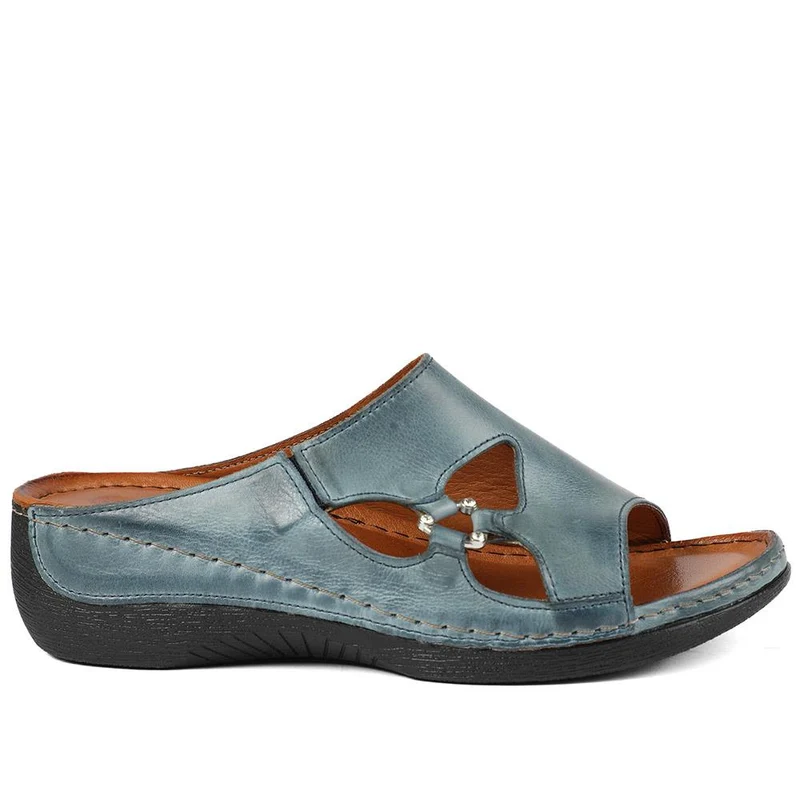Leather Wedge-Heeled Mules - KARY41002 / 327 473 - Denim