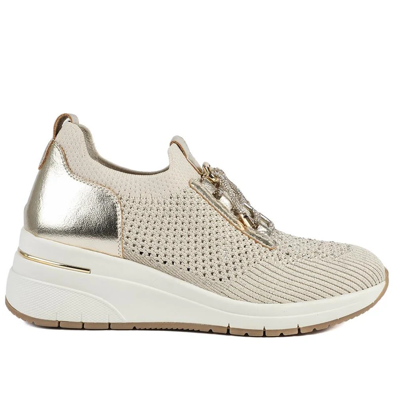Knitted Slip On Wedge Trainers - WOIL43021 / 329 313 - Gold