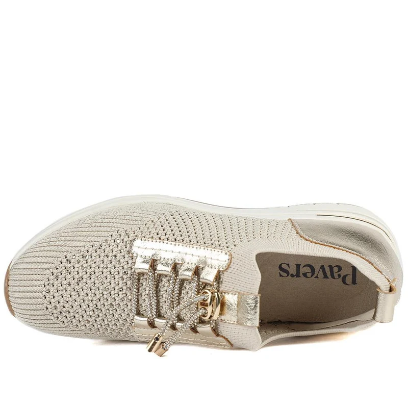 Knitted Slip On Wedge Trainers - WOIL43021 / 329 313 - Gold