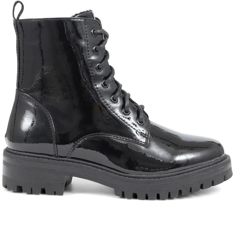 Lace-Up Chunky Ankle Boots - BELWBINS38043 / 324 156 - Black Patent