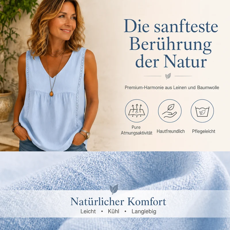 Erianne | Luftiges Damentop mit feinem Spitzenbesatz