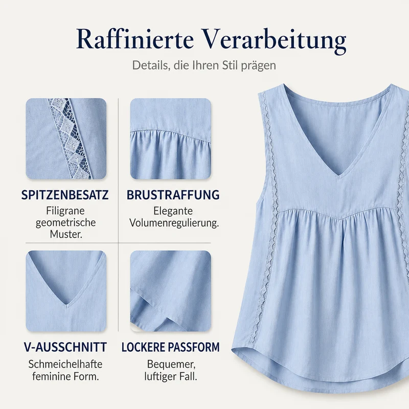 Erianne | Luftiges Damentop mit feinem Spitzenbesatz