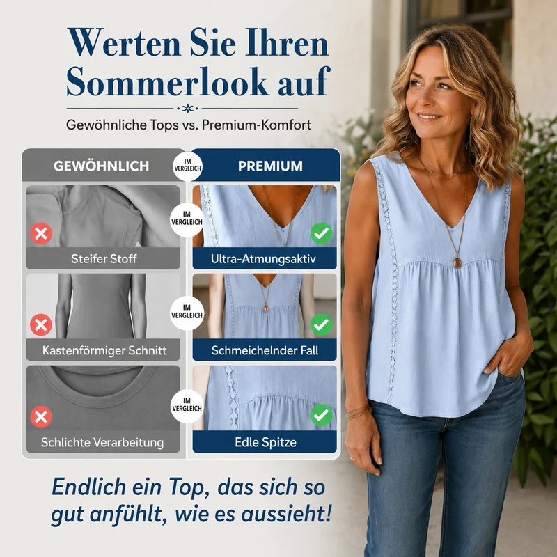 Erianne | Luftiges Damentop mit feinem Spitzenbesatz