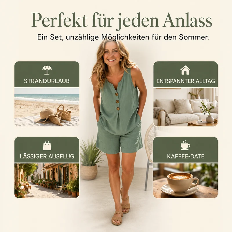 Flarah | Sommerliches Top-und-Shorts-Set mit Holzknöpfen