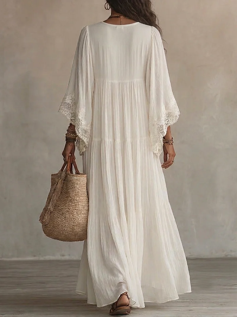 Sufrea | Luftiges Maxikleid mit V-Ausschnitt und Spitze