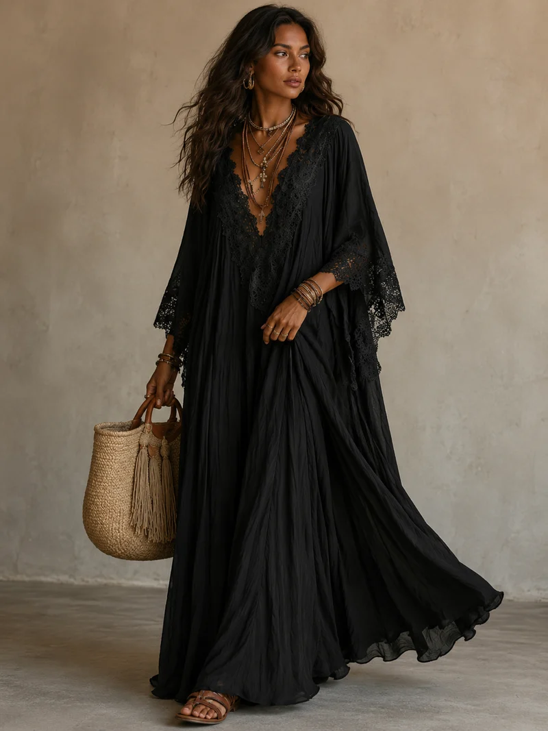 Sufrea | Luftiges Maxikleid mit V-Ausschnitt und Spitze