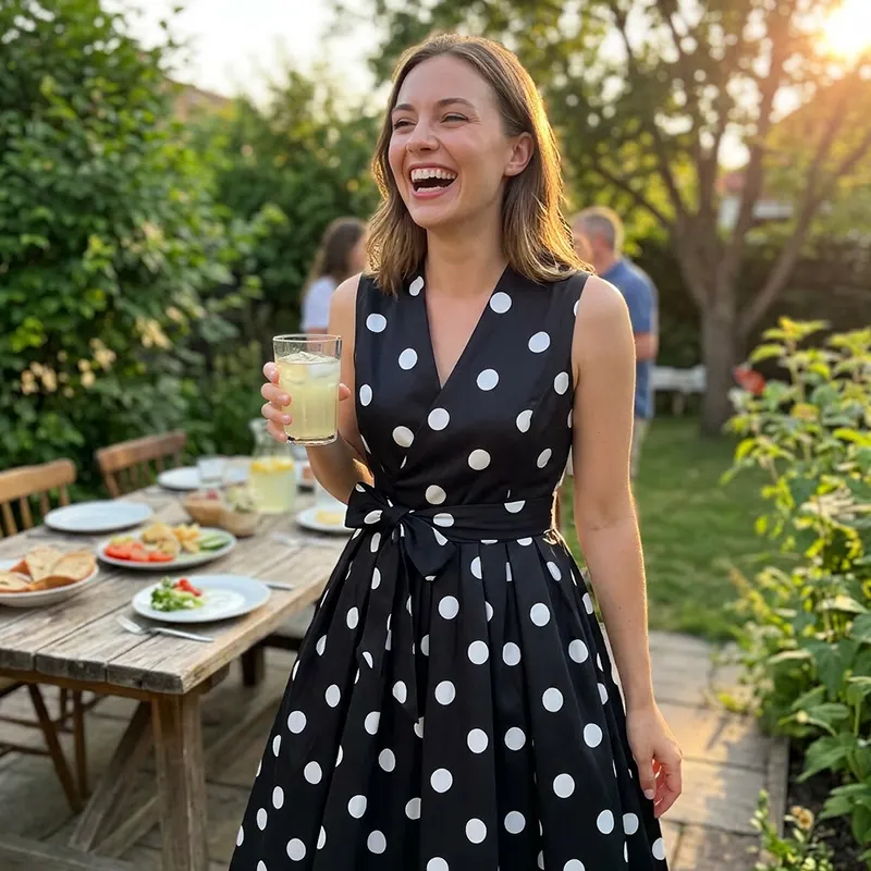 Gloury | Feminines Midikleid ohne Ärmel mit Taillengürtel