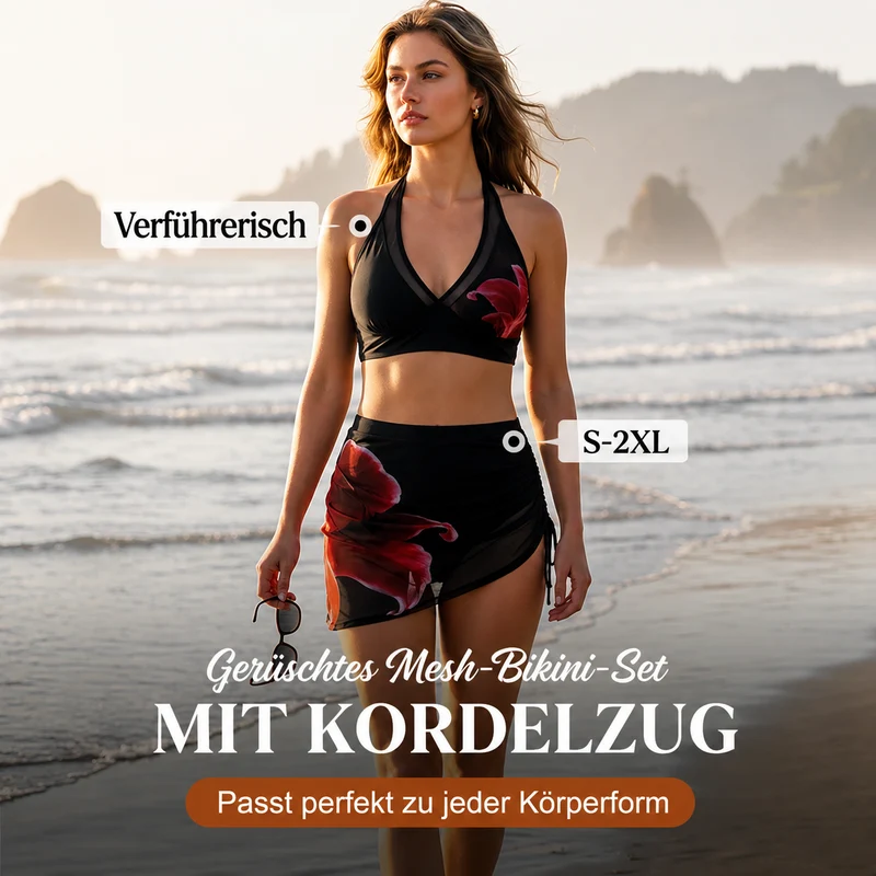 Farisse | Dreiteiliges Bikini-Set mit Mesh-Überrock