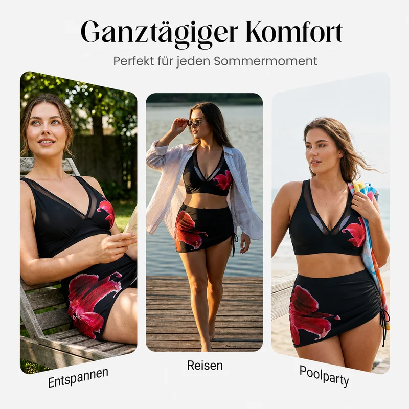 Farisse | Dreiteiliges Bikini-Set mit Mesh-Überrock
