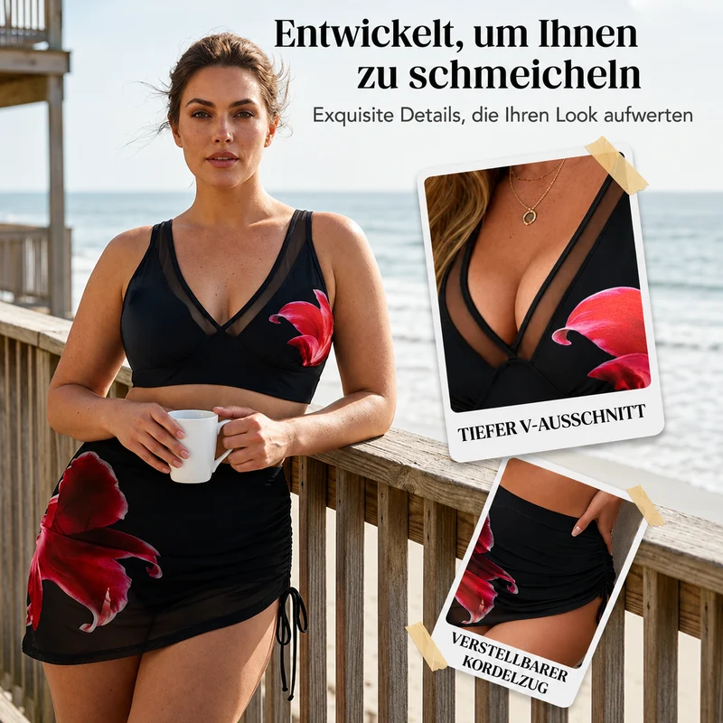 Farisse | Dreiteiliges Bikini-Set mit Mesh-Überrock
