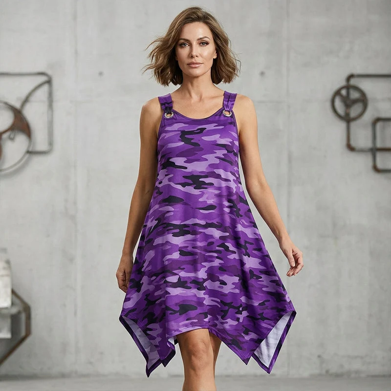 Airese | Ärmelloses Camouflage-Kleid mit asymmetrischem Saum