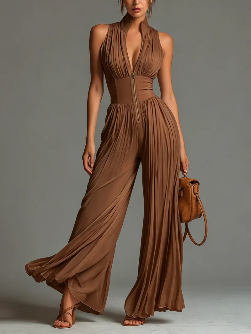 Laudia | Femininer Chiffon-Jumpsuit mit Reißverschluss
