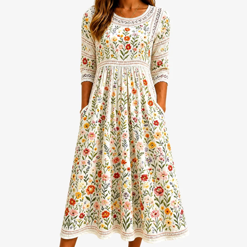 Kellaria | Romantisches Blumen-Midikleid mit Seitentaschen