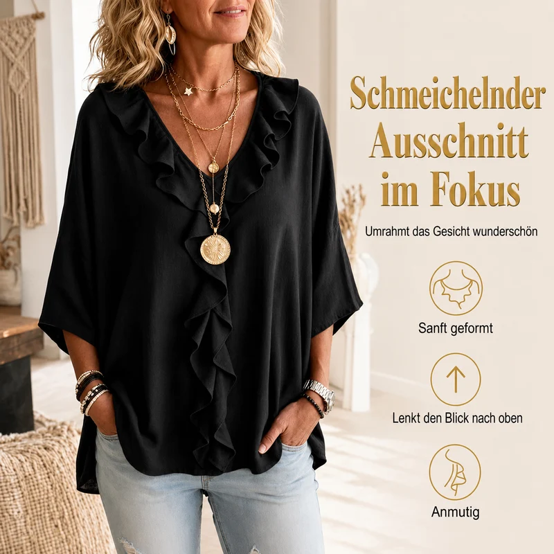 Coelie | Elegante locker sitzende Bluse mit fallenden Rüschen