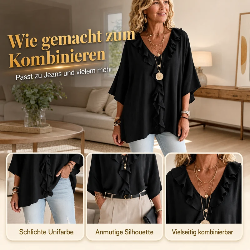 Coelie | Elegante locker sitzende Bluse mit fallenden Rüschen