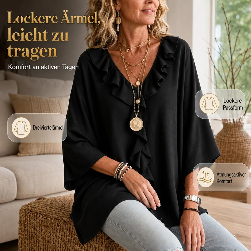 Coelie | Elegante locker sitzende Bluse mit fallenden Rüschen