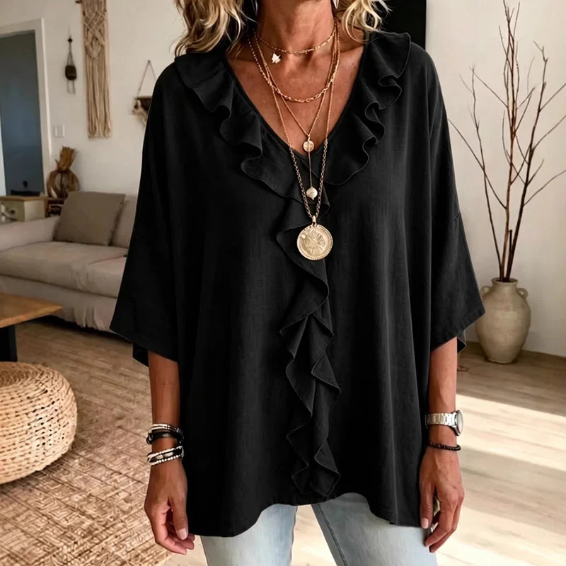 Coelie | Elegante locker sitzende Bluse mit fallenden Rüschen
