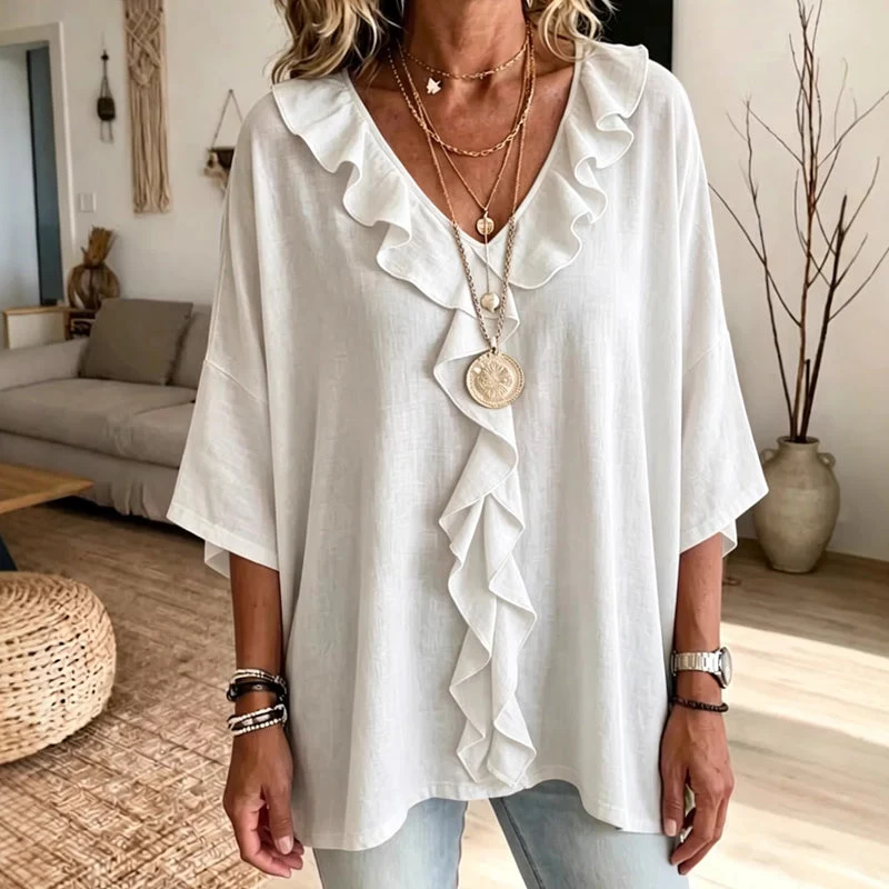 Coelie | Elegante locker sitzende Bluse mit fallenden Rüschen