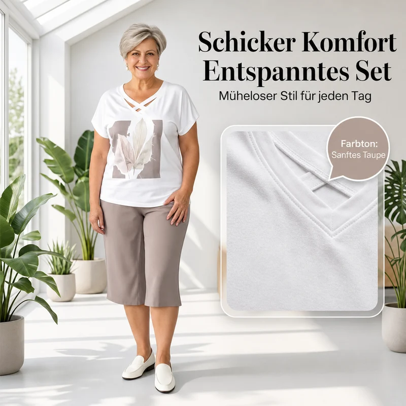Lorevina | Stilvolles Set mit V-Ausschnitt-Top und Caprihose