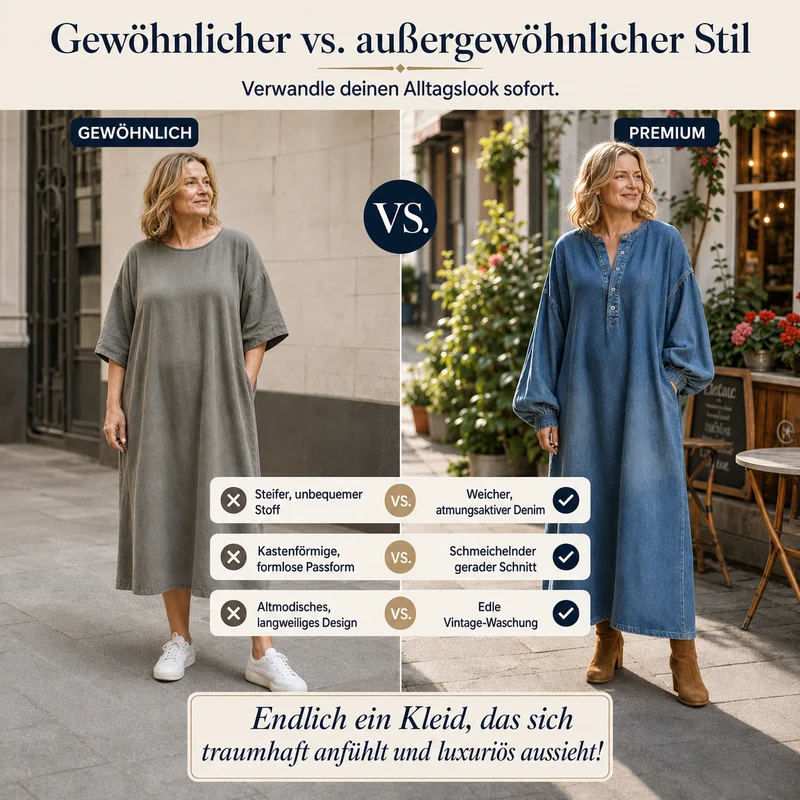 Delmira | Stonewashed-Denim-Maxikleid mit Ballonärmeln