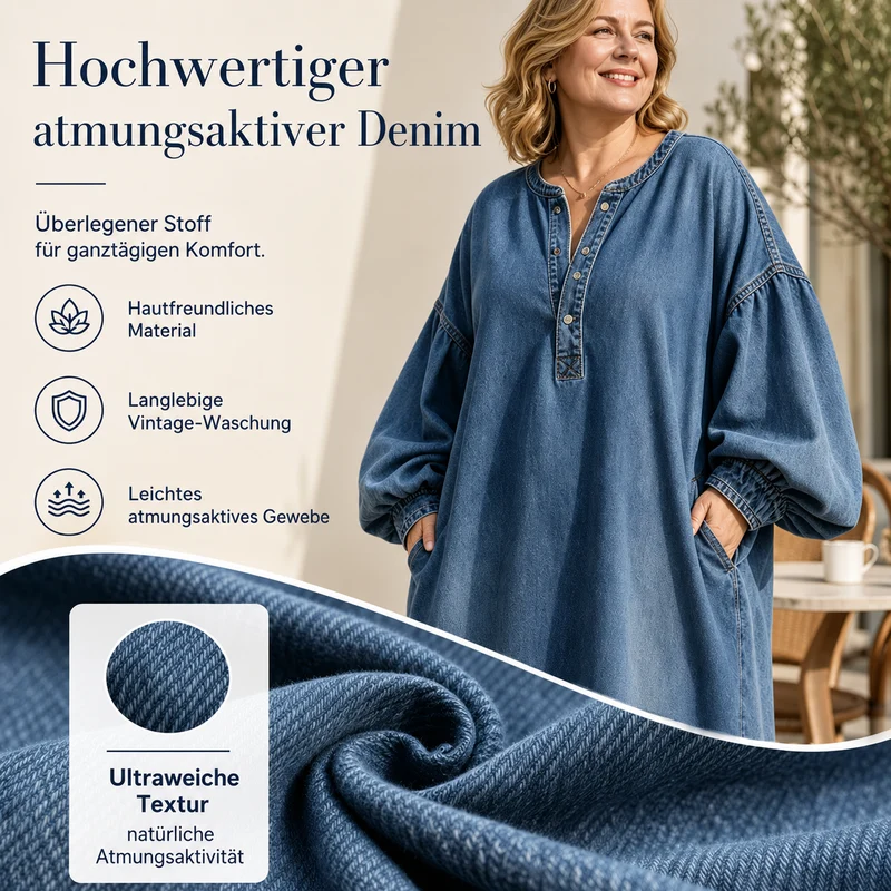 Delmira | Stonewashed-Denim-Maxikleid mit Ballonärmeln
