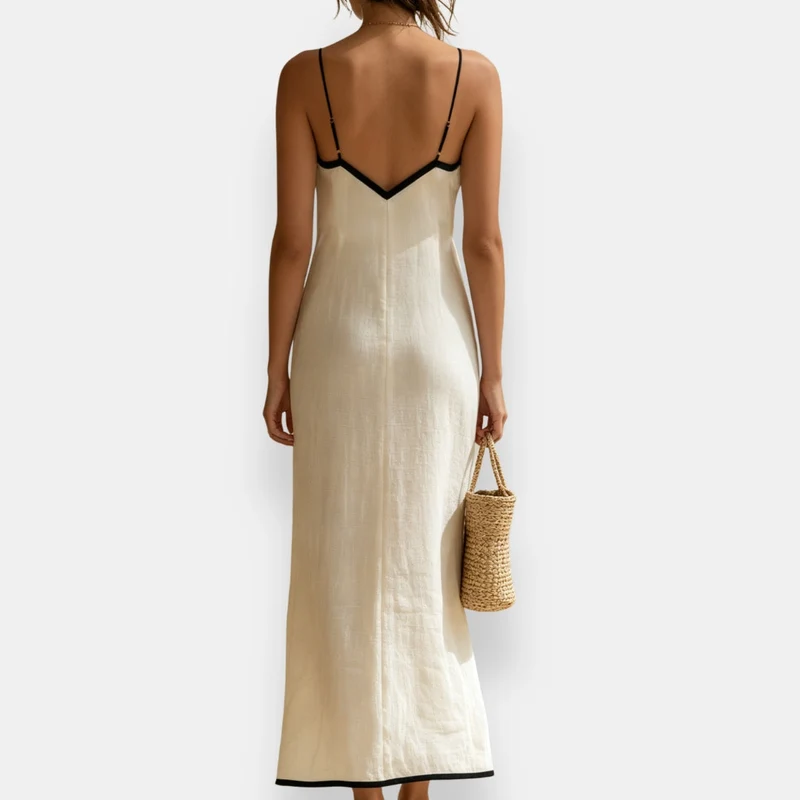Jamyra | Zweifarbiges Maxikleid mit Chevron-Ausschnitt