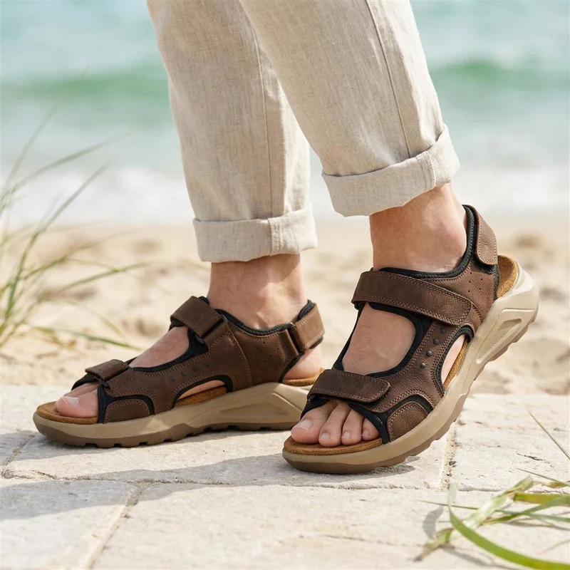 Leather Touch-Fastening Sandals - DDIN41011 / 327 116 - Brown