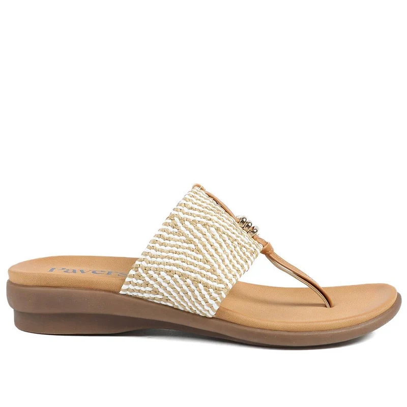 Flexible Wide Fit Toe Post Sandals - BAIZH41027W / 329 019 - Beige Multi