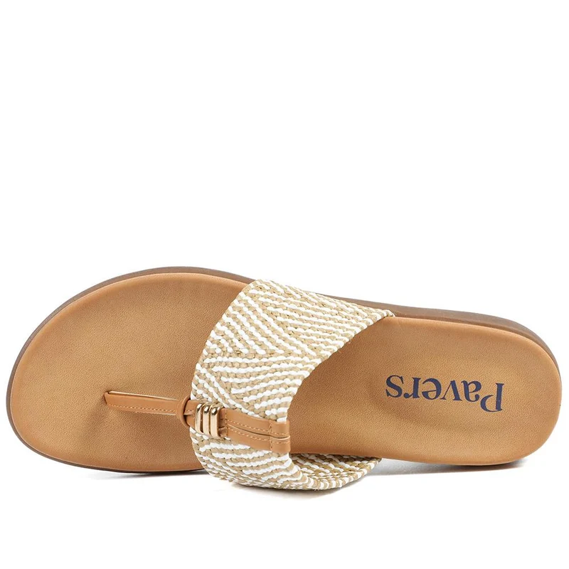 Flexible Wide Fit Toe Post Sandals - BAIZH41027W / 329 019 - Beige Multi