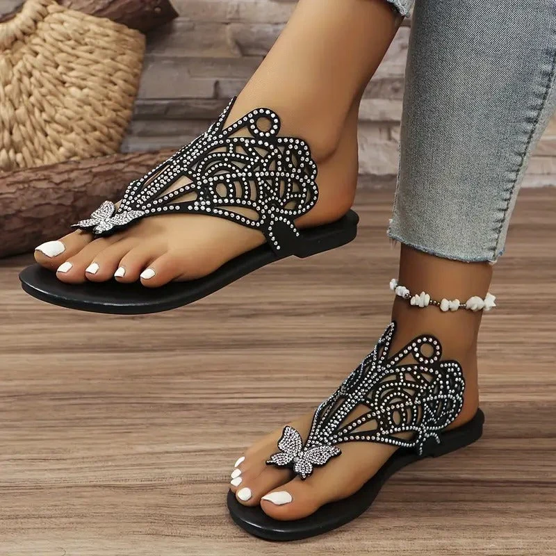 Naice | Verzierte Leder-Sandalen mit Schmetterling