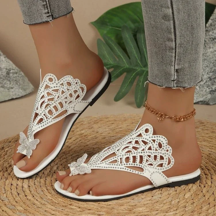 Naice | Verzierte Leder-Sandalen mit Schmetterling