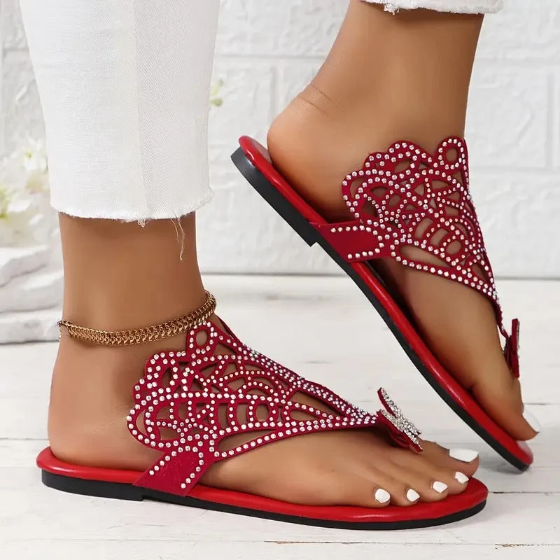 Naice | Verzierte Leder-Sandalen mit Schmetterling