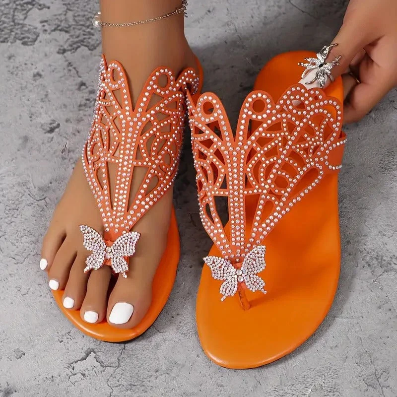 Naice | Verzierte Leder-Sandalen mit Schmetterling
