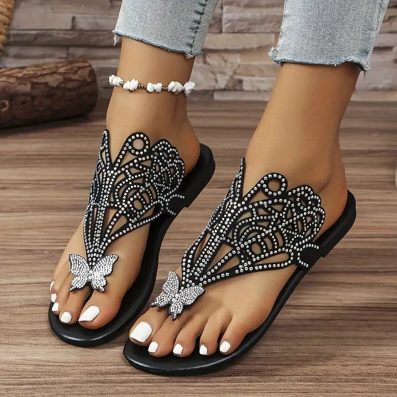 Naice | Verzierte Leder-Sandalen mit Schmetterling