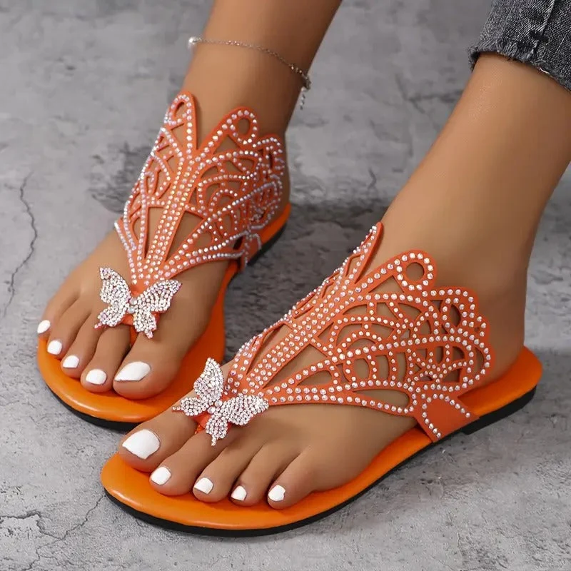 Naice | Verzierte Leder-Sandalen mit Schmetterling