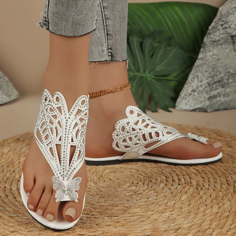 Naice | Verzierte Leder-Sandalen mit Schmetterling