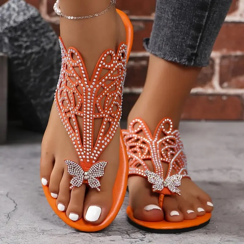 Naice | Verzierte Leder-Sandalen mit Schmetterling